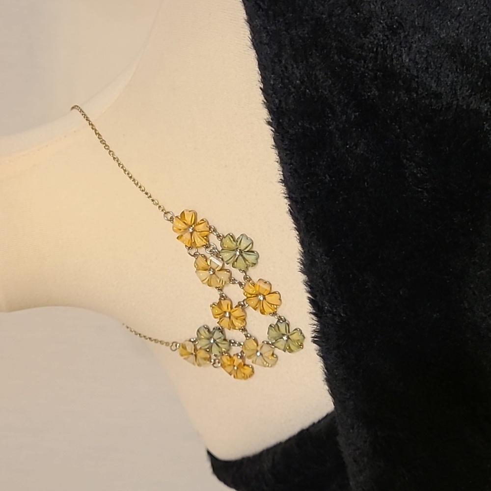 Yellow and Green Floral Design Statement Necklace - Picture 4 of 9
